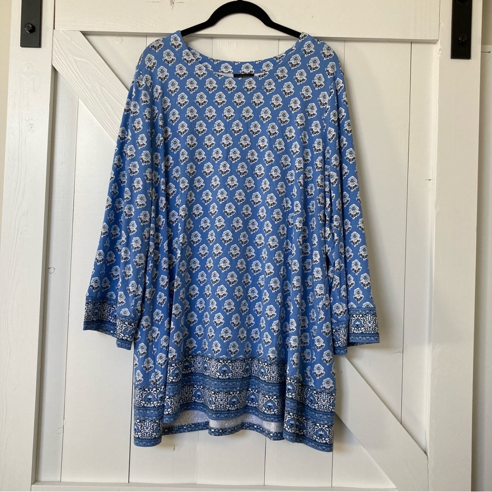 J. Jill Blue Floral Border Print Tunic